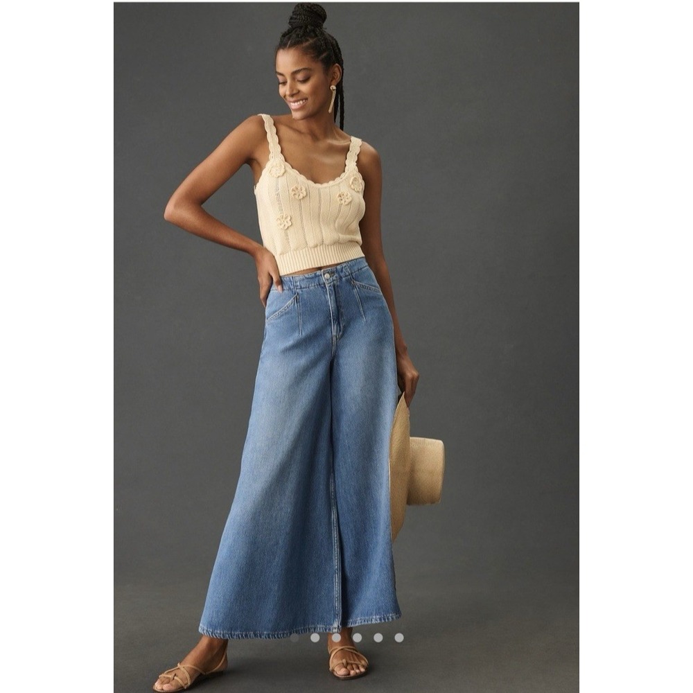 Pilcro Corset High-Rise Crop Culotte Jeans 29 Boho Lagenlook Beach Coastal - Picture 2 of 13